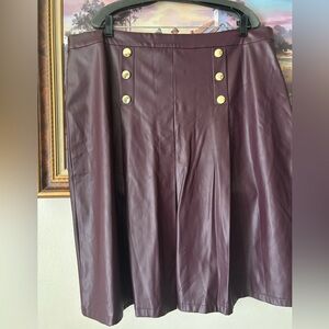 Liz Claiborne faux leather elegant  Burgundy Skirt with Gold Button Accents
